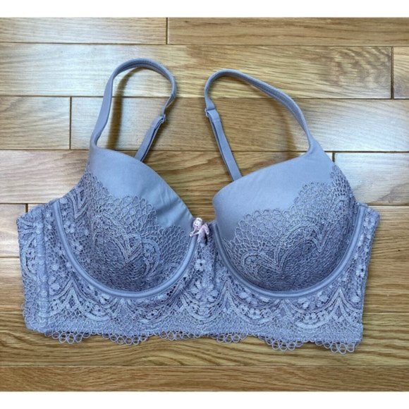 VS Victoria's Secret Body By Victoria Demi Cup Lace Bra Women 36D Gary Underwire - Picture 1 of 6
